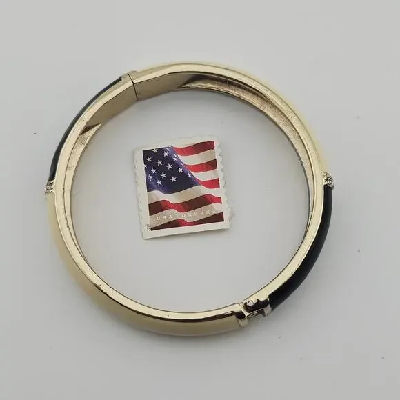 Cream & Black Hinge Bangle Bracelet Classy Neutral Preppy Old Money Aesthetic - Picture 5 of 7